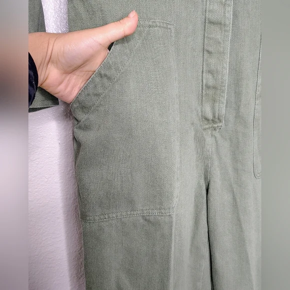 Tradlands Avocado Green Cotton Utility Jumpsuit Sz L - Picture 9 of 16